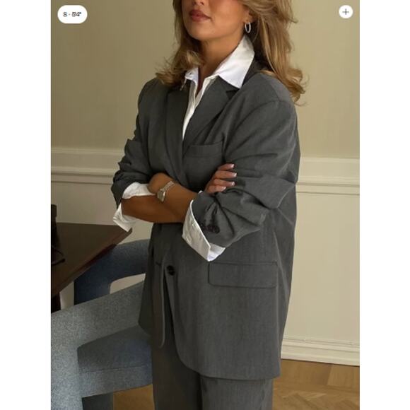 Djerf Avenue Blazer Women Small Forever Grey Two Button Oversized Academia Work - Picture 4 of 16